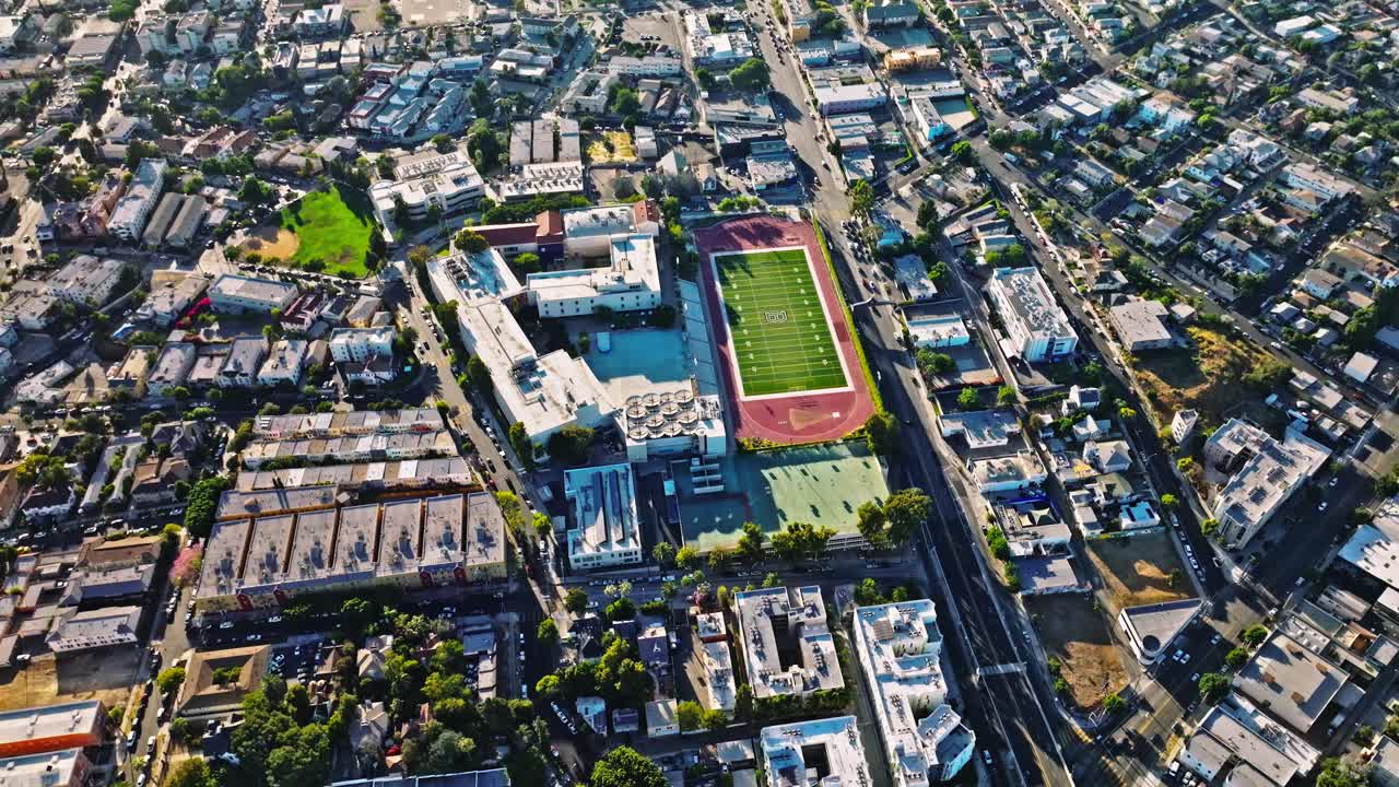 Streets with traffic, houses and trees, Los Angeles suburbs, in California, USA