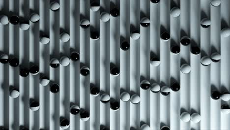 abstract geometric pattern with black and white balls in cylindrical shapes