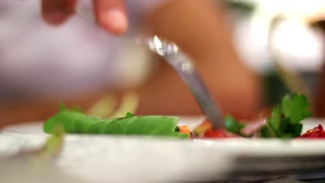 eating salad in the restaurant