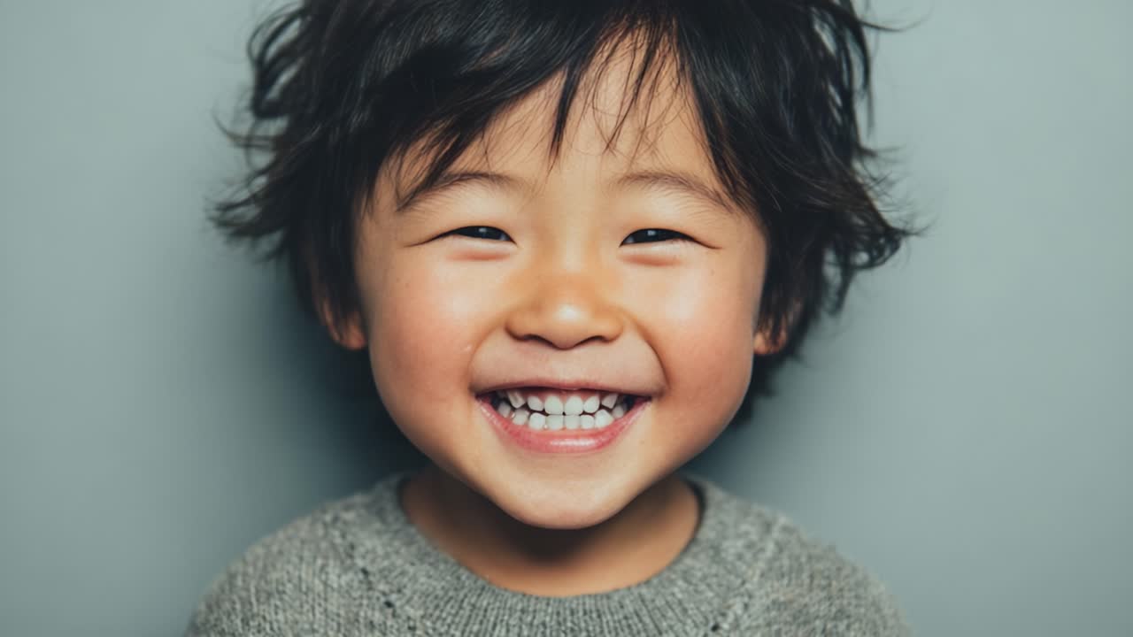 A Joyful Child's Radiant Smile Captured in Two Frames, Showcasing the Pure Happiness and Innocence That Brightens Up Every Moment of Childhood