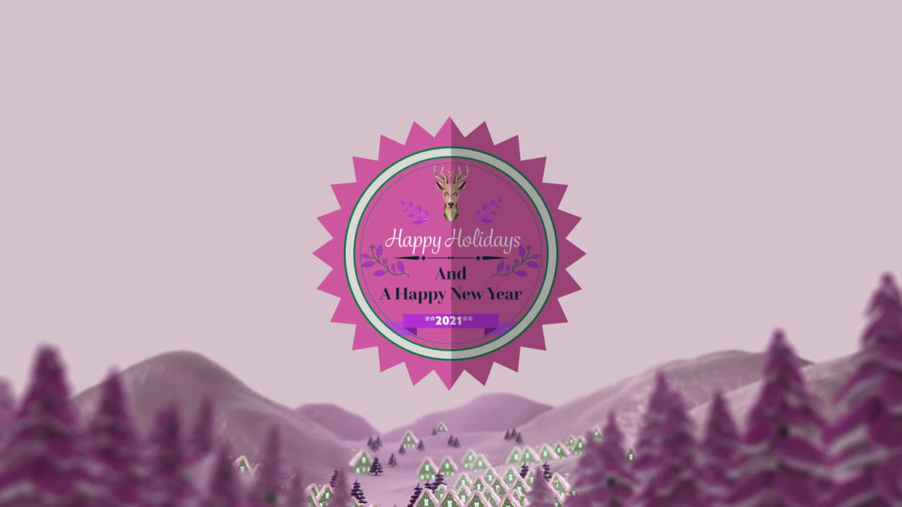 행복한 휴일과 행복한 새해 2021 라벨에 쓰여진