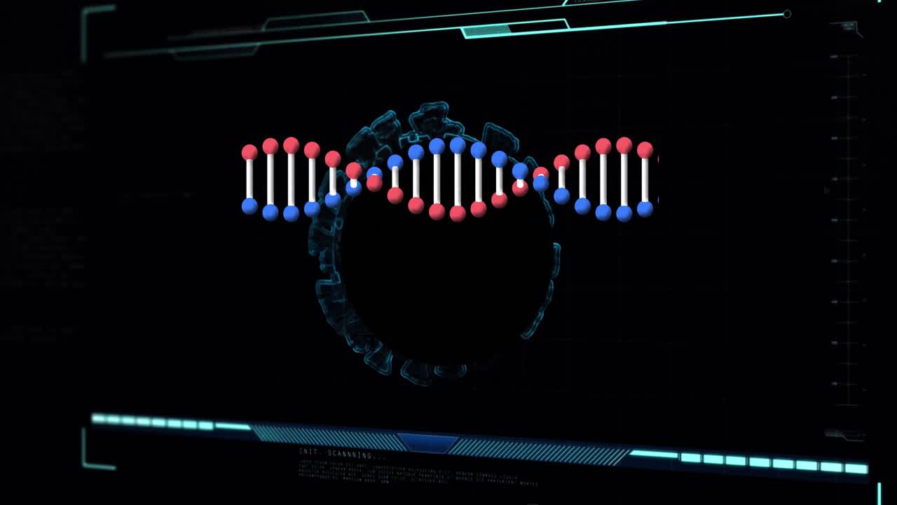 Animation of data processing and shapes on black background