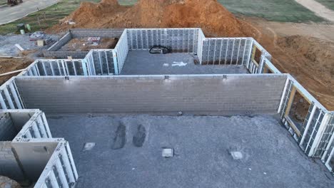 concrete foundation of a new house under construction in america