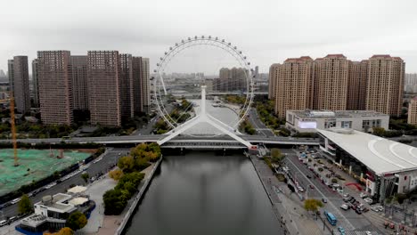 aerial view of cityscape of tianjin ferris wheel.