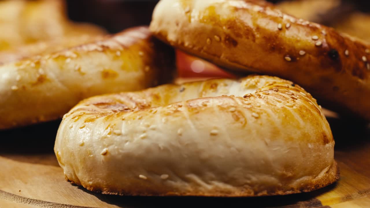 몇 개의 신선하게 구운 둥근 의 클로즈업