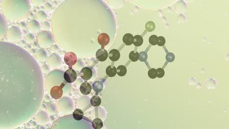 Animation-of-chemical-model-over-bubbles-on-green-background