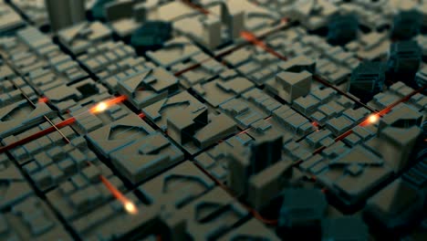 Artificial Intelligence data transmission futuristic virtual abstract technology neural digital network wired database circuit board. 3D visualization development motion transferring big data video loop.