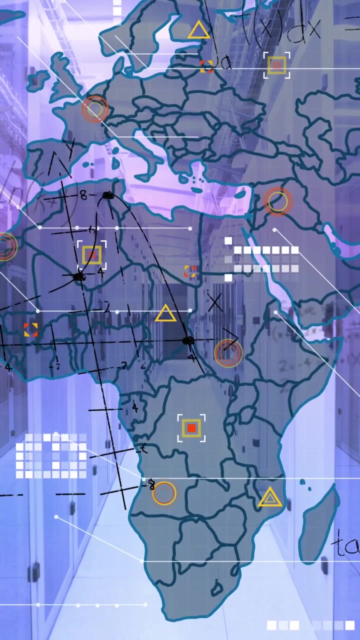 Animation of world map over server room