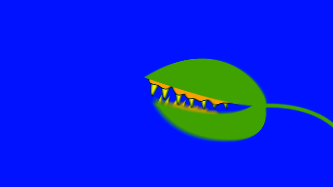 Creepy Cartoon Venus Fly Trap Biting on a Blue Screen Background