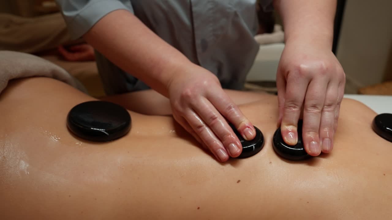 Par modtager afslappende hot stone massage i spa