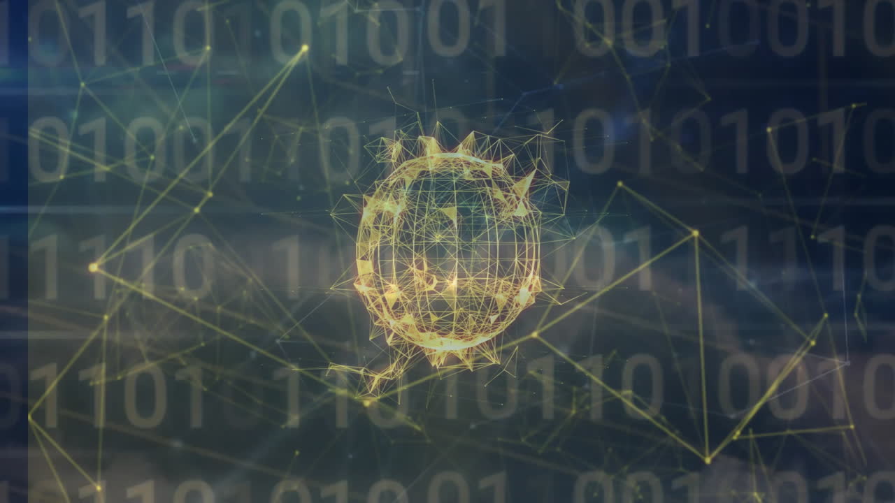 추상적인 배경 위에 디지털 네트워크 및 이진 코드 애니메이션