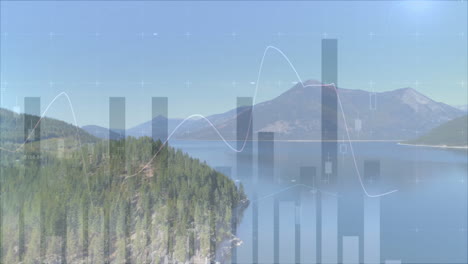 Balken--Und-Liniendiagramm-Animation-über-Einer-Malerischen-Bergseelandschaft