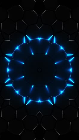 circular pattern with blue lights on black background. kaleidoscope vj loop vertical