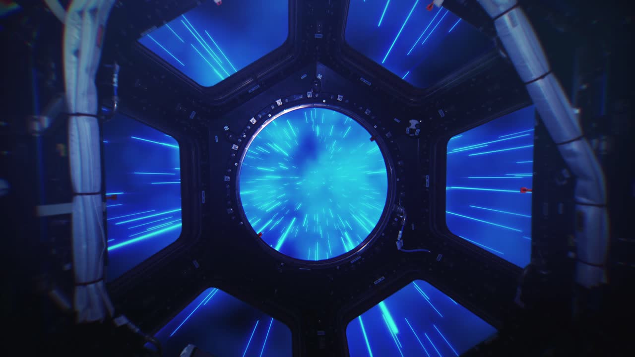 빛의 흔적이 있는 우주 정거장