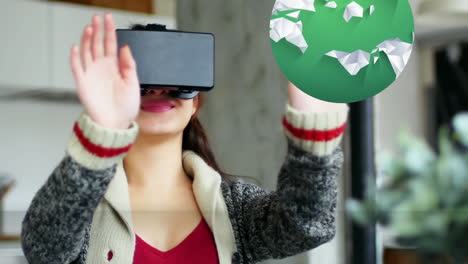 animation of globe over woman using vr headset