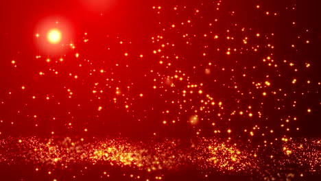 golden confetti bokeh lights on the red happy valentines day background