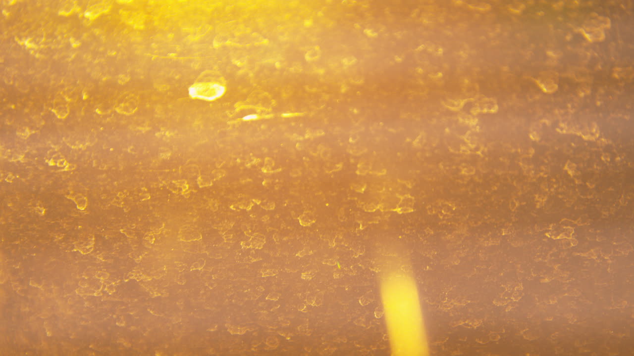 A dirty window train ride POV rack focusing to the flowing and passing train tracks