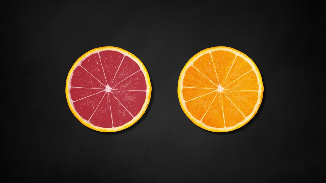 Two orange slices rotating