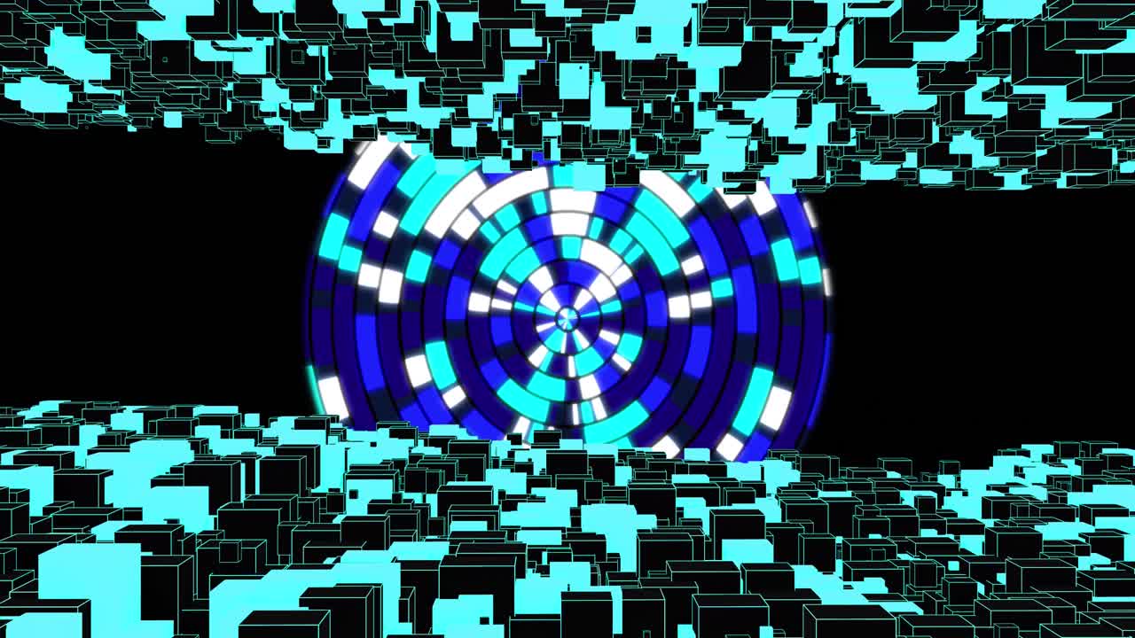 Animation of scope scanning and network of connections on black background