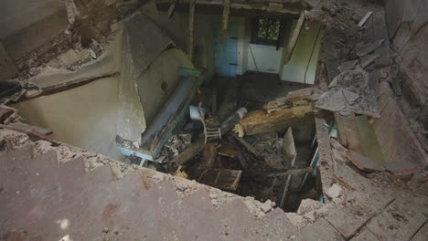 interior of an abandoned broken house - pov