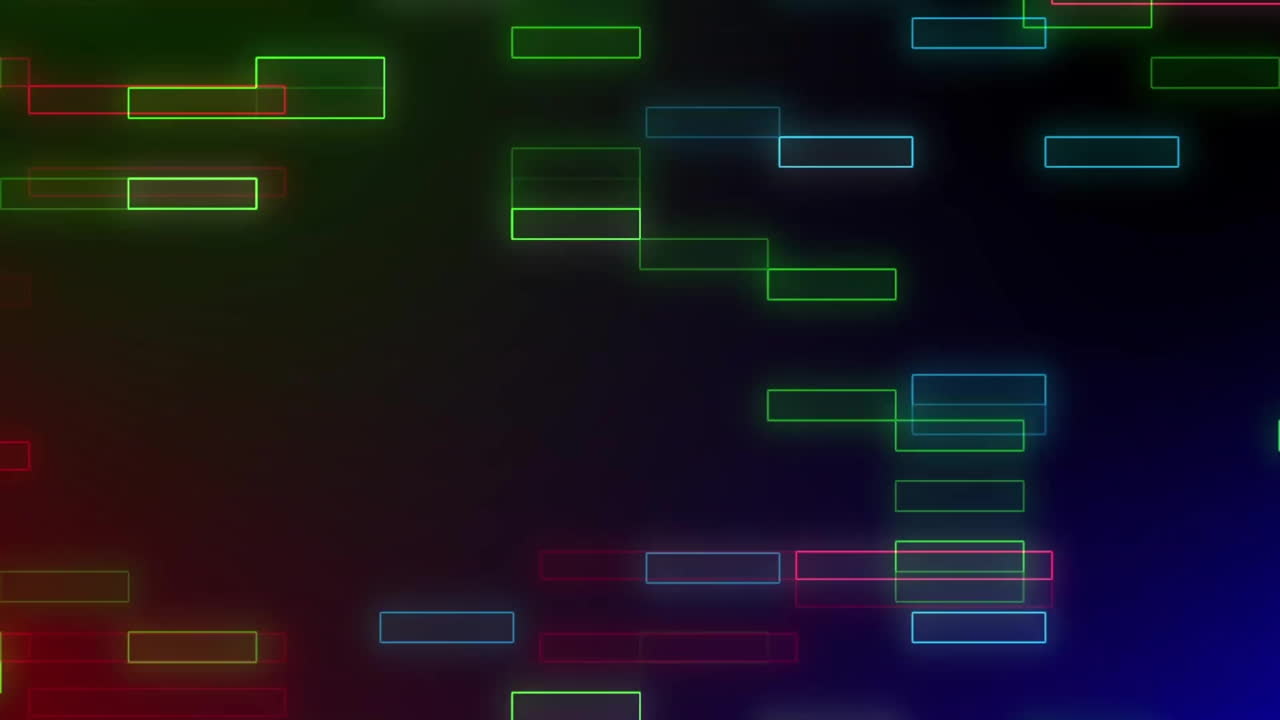 Animation of glowing neon rectangles flickering over black background