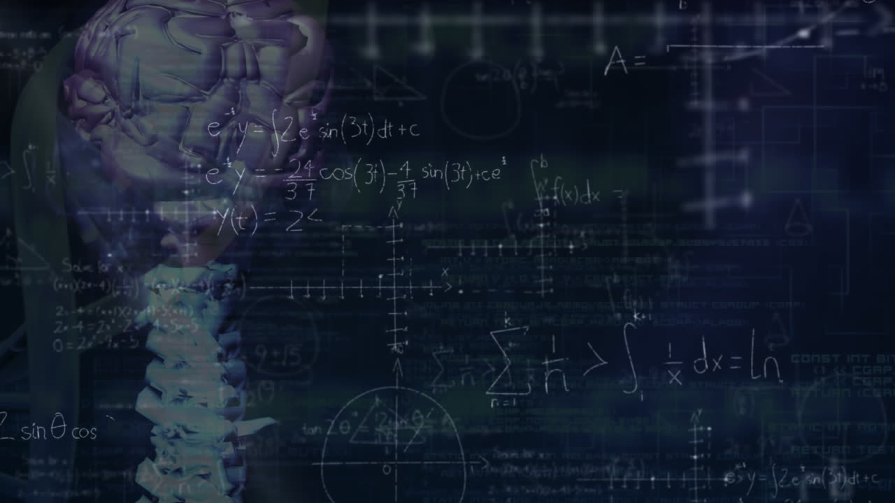 animación de ecuaciones matemáticas sobre la cadena de adn sobre un fondo negro