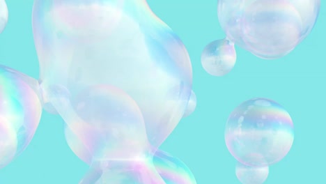 abstract holographic floating liquid blobs, soap bubbles background.