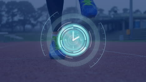 animación de las piernas de un atleta saltando con escaneo de alcance y procesamiento de datos