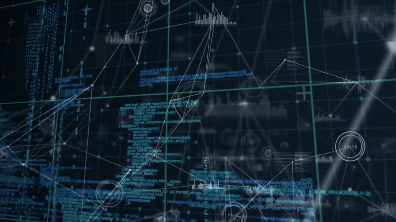 Animation of network of connections and diverse data processing in digital space