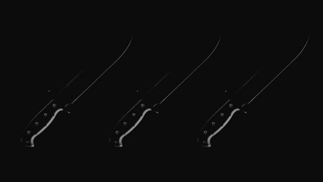 knives on the dark background rotate in slowmotion