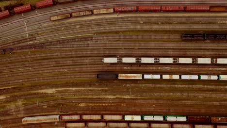 aerial view of colorful freight trains with goods on the railway station-2