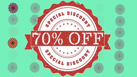 animation of 70 percent off sale text over flowers moving in hypnotic motion