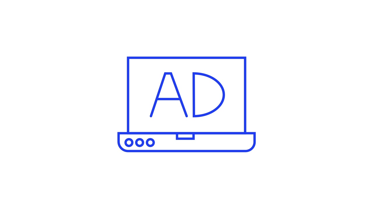 Animated Laptop Icon with AD Text on Screen