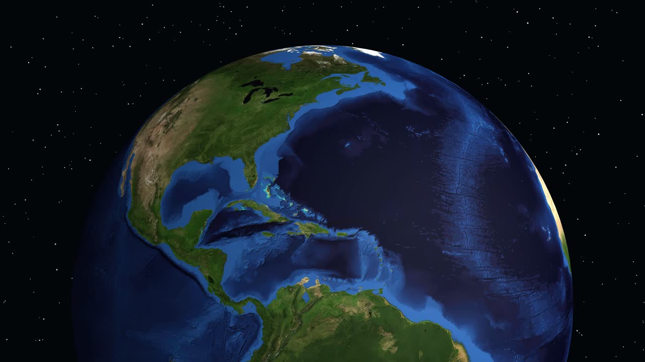 Un mappamondo rotante ingrandisce il Nord America, evidenziando Baton Rouge con un segnaposto.