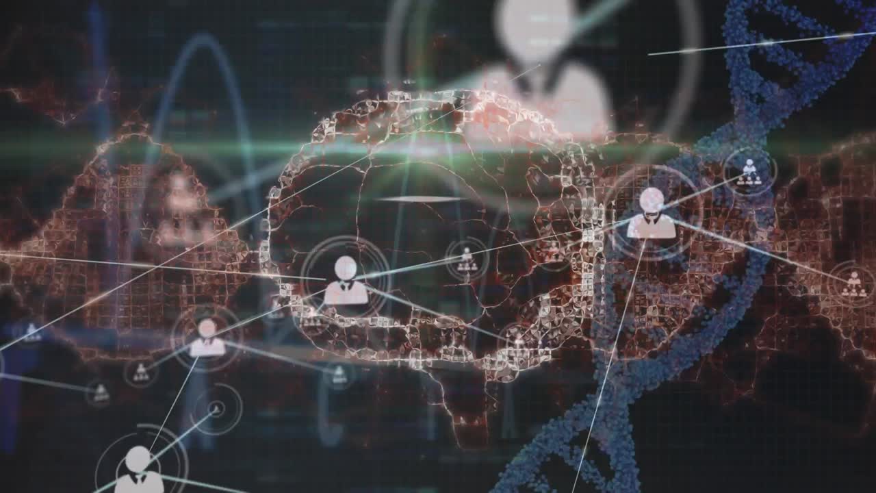 анимация сети связей по мозгу и днк