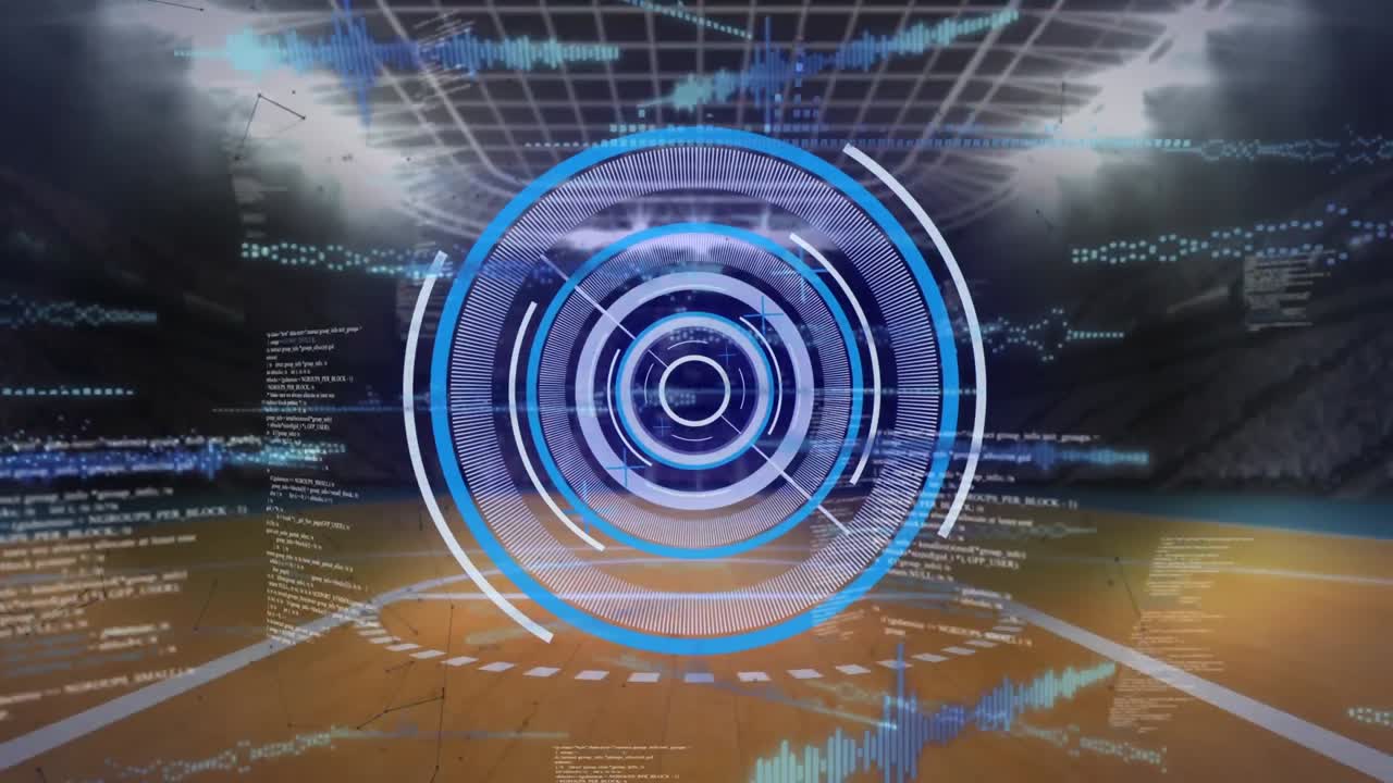 animación del procesamiento de datos sobre el estadio deportivo