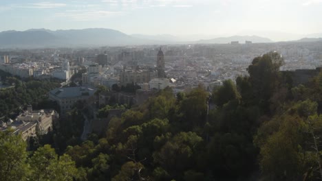 catedral de málaga y ciudad al atardecer desde gibralfaro, españa.