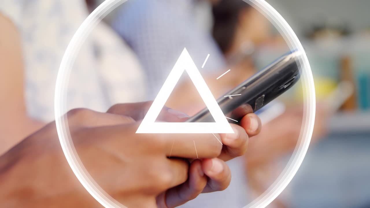 Hand tapping smartphone screen and initiating circle triangle wheel animations for tech demo