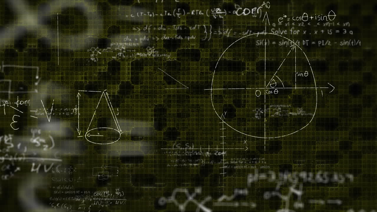 animación de una fórmula matemática que se mueve sobre un fondo negro y verde