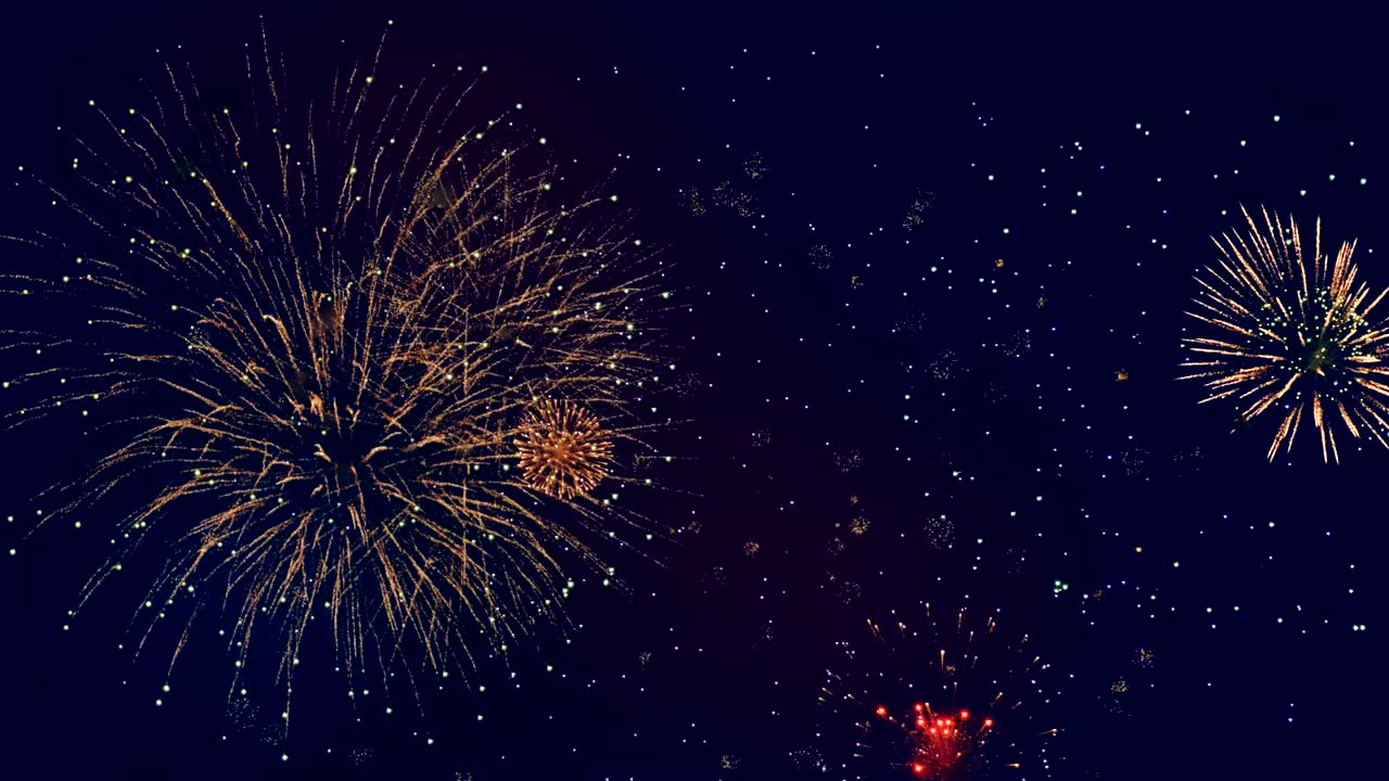 muchos fuegos artificiales se rompen en el cielo. fuegos artificiales grandes y pequeños se mostraron debido a la celebración.