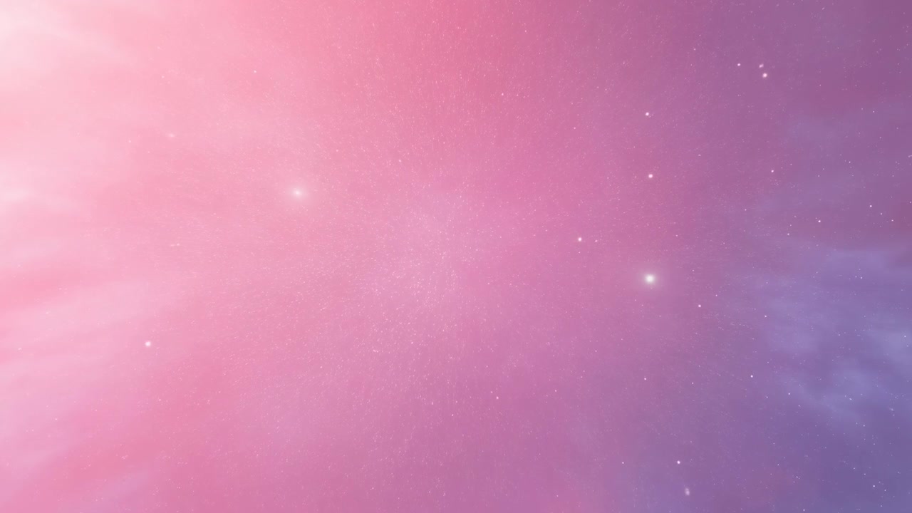 Sanfter rosa-violetter Nebelhimmel schwebt, ferne Sterne und zarter Staub schimmern über einem Farbverlauf-Kosmos, ätherisch