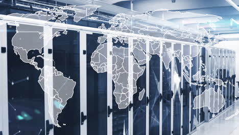 Animation-of-data-processing-and-world-map-over-computer-servers