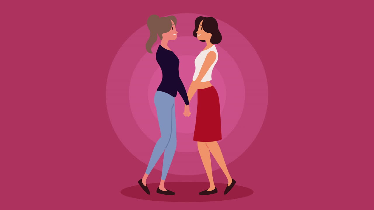 두 명의 여성이 손을 잡고 있습니다.