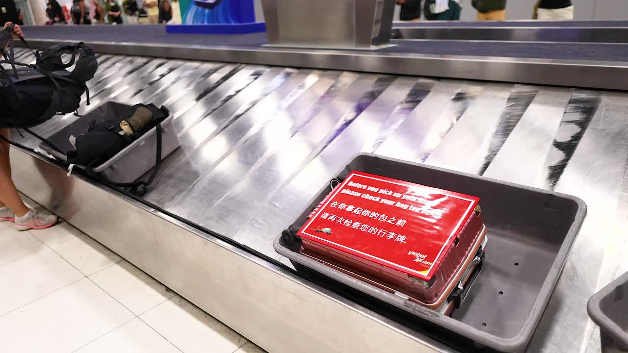 공항 수하물 수령 컨베이어 벨트와 수하물