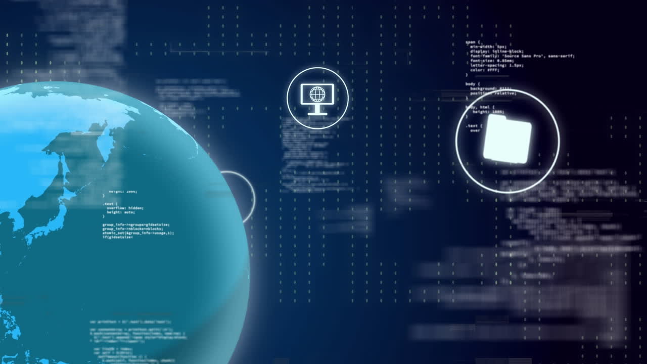 Animation of globe with icons and data processing