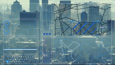 animación del procesamiento de datos sobre el paisaje urbano