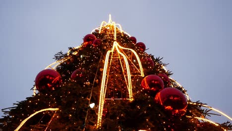 close up, bottom shot of vilnius city hall square christmas tree