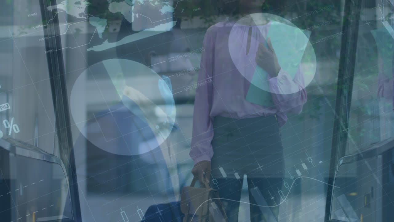 문서와 함께 아프리카계 미국인 사업가에 대한 금융 데이터와 그래프의 애니메이션