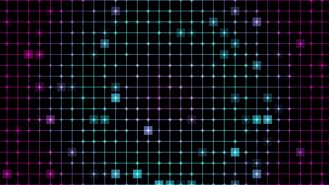 추상적인 4k 애니메이션 배경은 반이는 사각형과 선입니다.