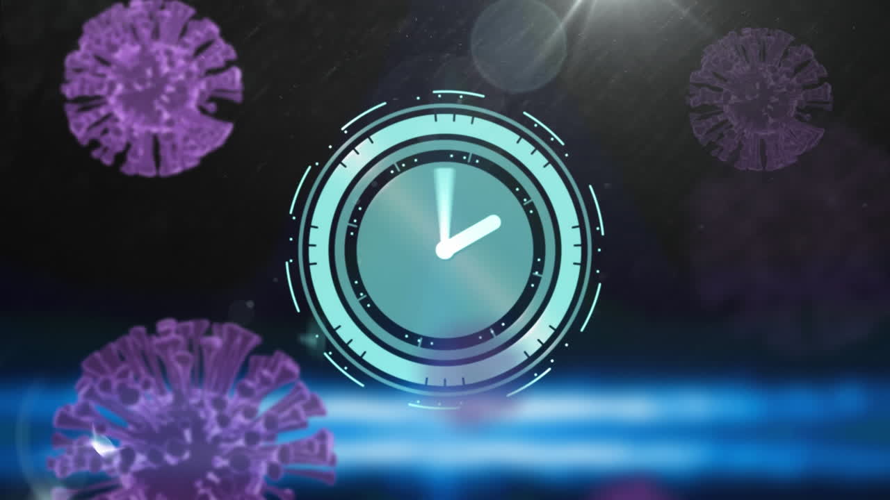 Animation of covid 19 cells over clock